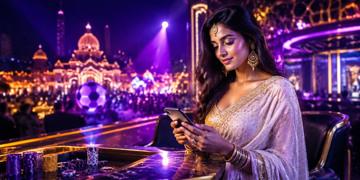 Indian player enjoying mobile sports betting on smartphone outdoors